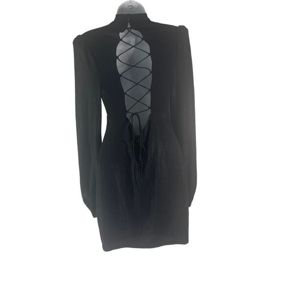 Guess Women's Size Medium Lace Up Metallic Back‎ Long Sleeve Formal Midi Dress - Picture 1 of 10